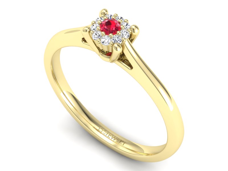 Pierścionek z rubinem i brylantami żółte złoto - P15250zr1 - 3