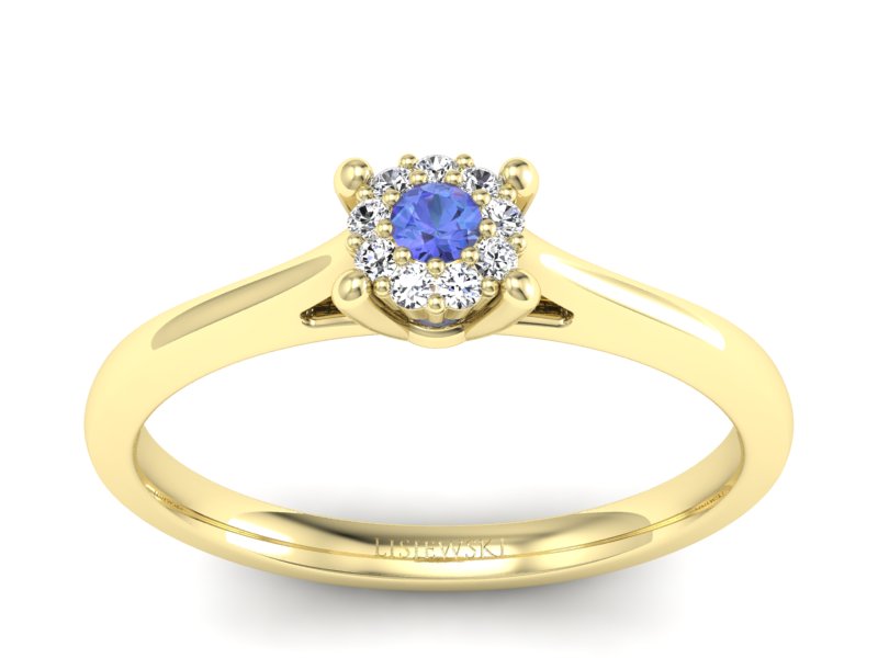 Pierścionek z tanzanitem i brylantami żółte złoto - P15250zt - 1
