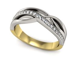 Pierścionek z diamentami żółte i białe złoto 585 - P15254bz