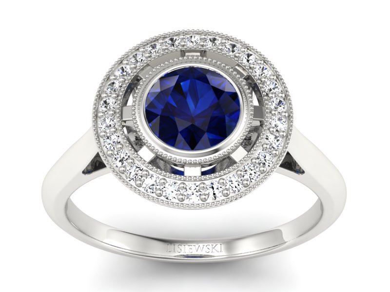 Pierścionek z szafirem i brylantami białe złoto - P15258bsz - 1