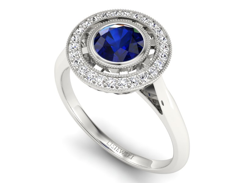 Pierścionek z szafirem i brylantami białe złoto - P15258bsz - 3