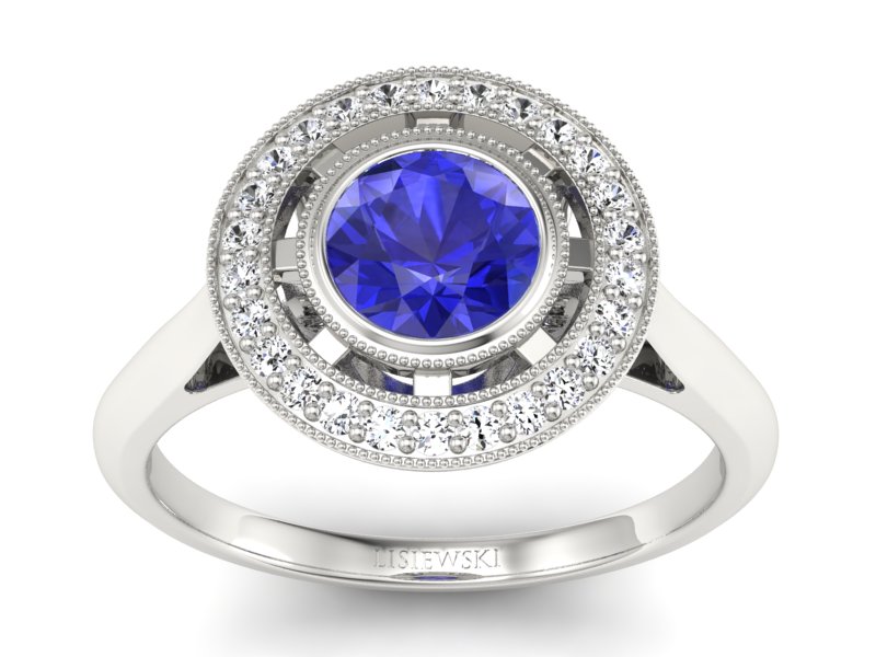 Pierścionek z szafirem i brylantami białe złoto - P15258bszc - 1