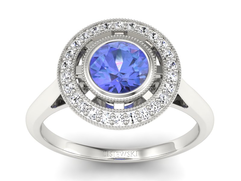 Pierścionek z tanzanitem białe złoto i brylantami - P15258bt - 1