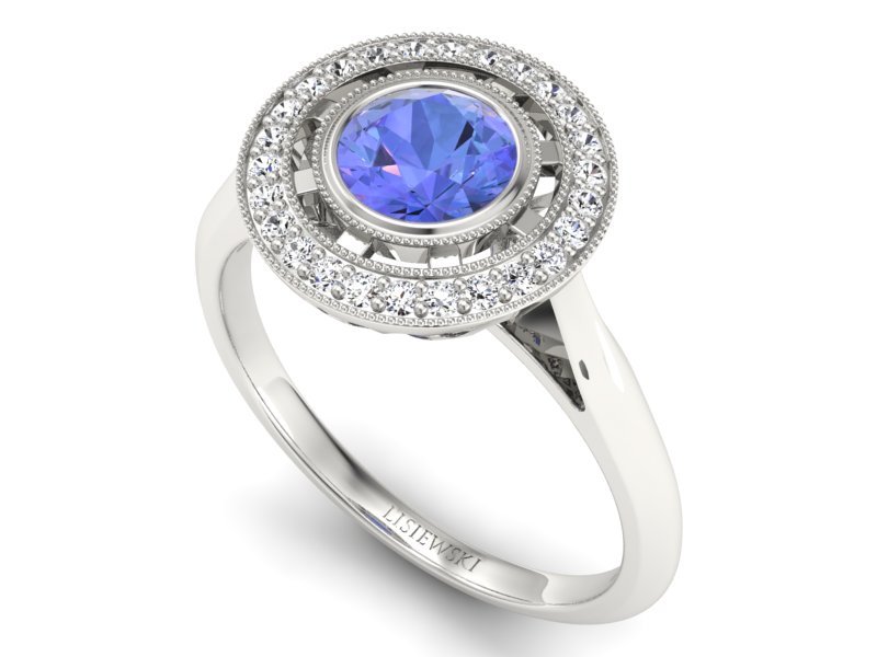 Pierścionek z tanzanitem białe złoto i brylantami - P15258bt - 3