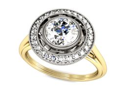 Pierścionek z diamentami żółte i białe złoto 585 - P15258zb