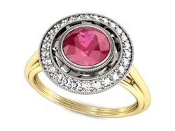 Pierścionek z rubinem i diamentami złoto 585 - P15258zbr