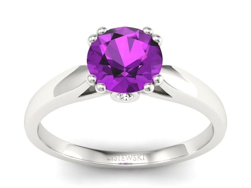 Złoty pierścionek z ametystem i brylantami - P15259bam - 1