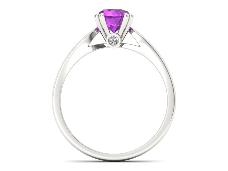 Złoty pierścionek z ametystem i brylantami - P15259bam - 2