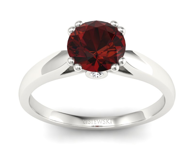 Pierścionek z granatem i brylantami białe złoto - P15259bgr - 1