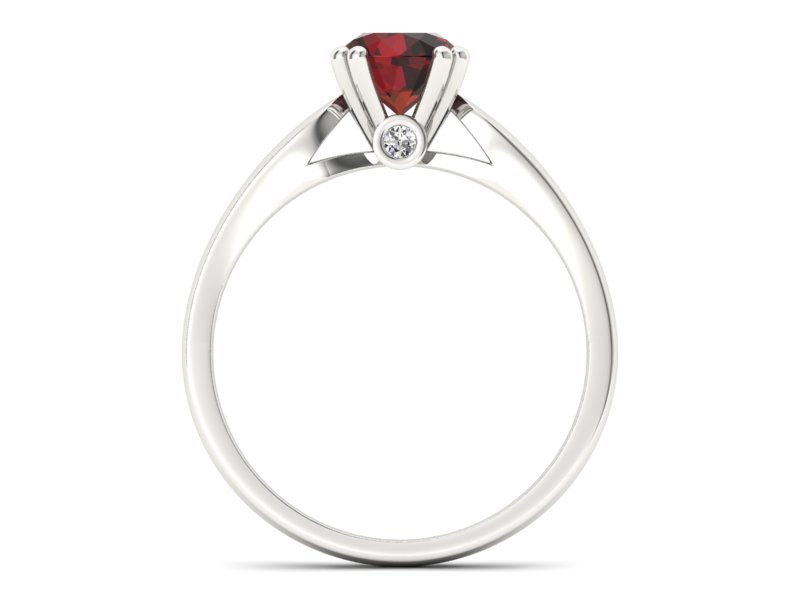 Pierścionek z granatem i brylantami białe złoto - P15259bgr - 2