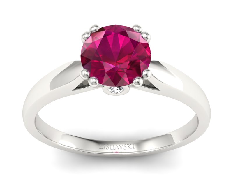 Pierścionek z rubinem i brylantami białe złoto - P15259br - 1