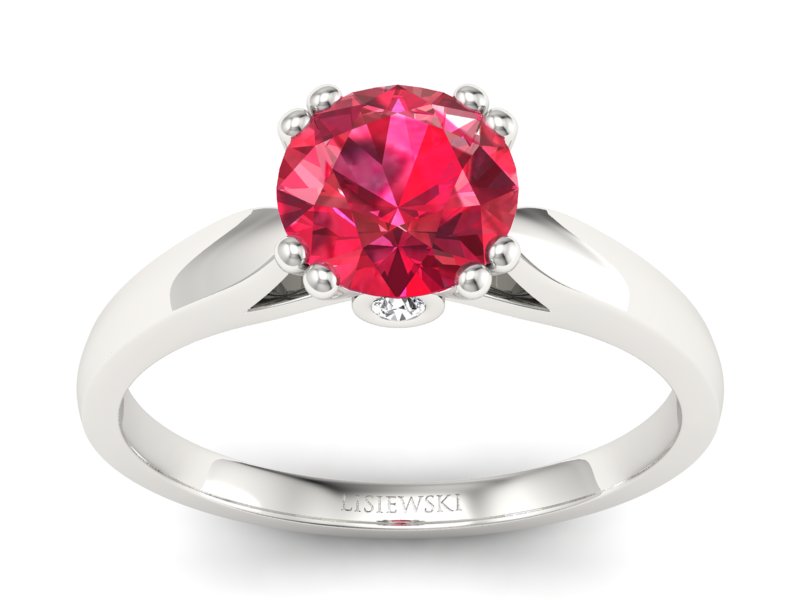 Pierścionek z rubinem i brylantami białe złoto - P15259br1 - 1