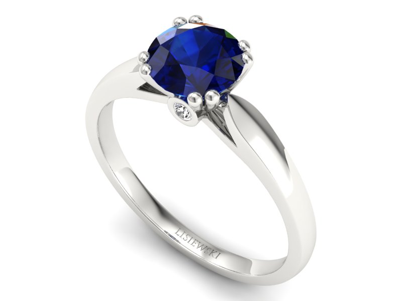 Pierścionek z szafirem i brylantami białe złoto - P15259bsz - 3