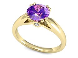 Pierścionek ametyst i brylanty żółte złoto 585 - P15259zam