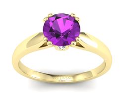 Pierścionek ametyst i brylanty żółte złoto - P15259zam