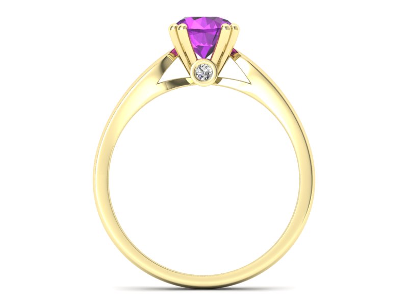 Pierścionek ametyst i brylanty żółte złoto - P15259zam - 2