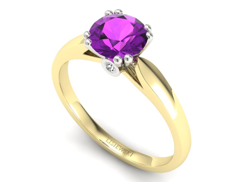 Pierścionek z ametystem i brylantami - P15259zbam - 3