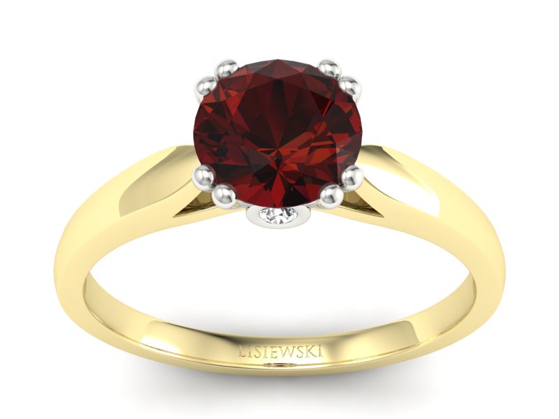 Złoty pierścionek z granatem i brylantami - P15259zbgr - 1