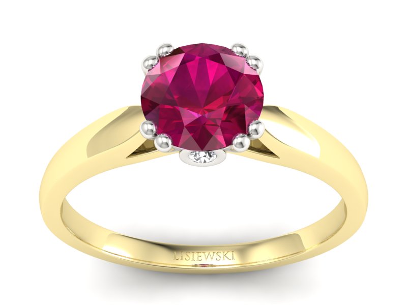 Złoty pierścionek z rubinem i diamentami - P15259zbr - 1