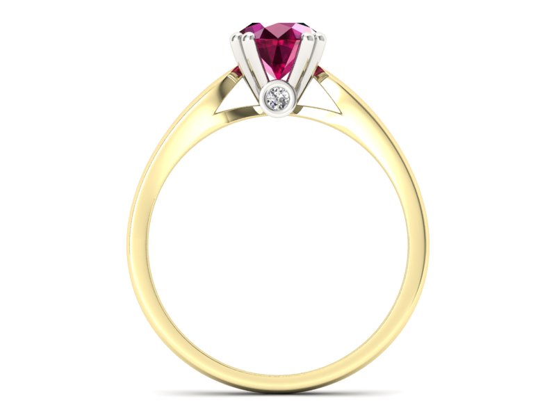 Złoty pierścionek z rubinem i diamentami - P15259zbr - 2