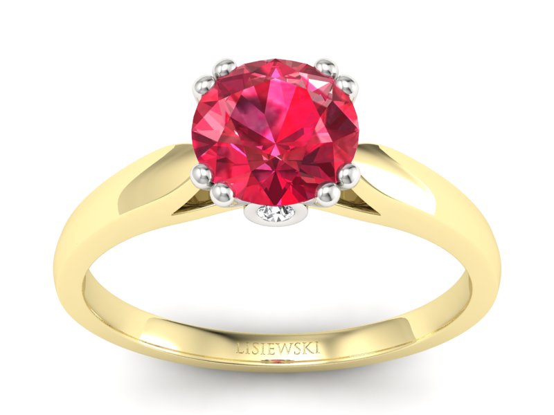 Złoty pierścionek z rubinem i diamentami - P15259zbr1 - 1