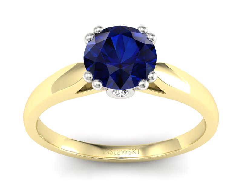 Złoty pierścionek z szafirem i brylantami - P15259zbsz - 1