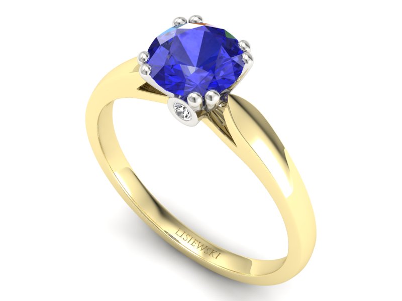 Złoty pierścionek z szafirem z brylantami - P15259zbszc - 3