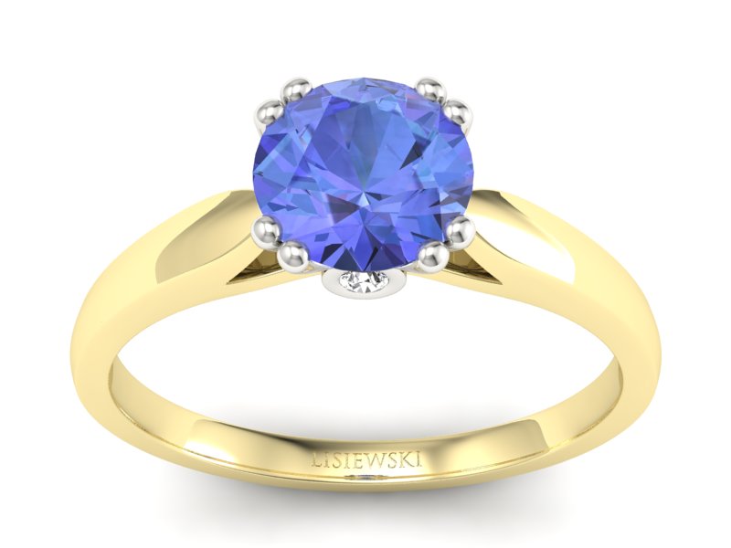 Złoty pierścionek z tanzanitem z brylantami - P15259zbt - 1