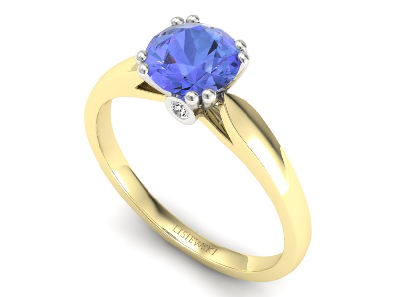Złoty pierścionek z tanzanitem z brylantami - P15259zbt - 3