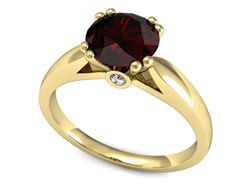 Złoty Pierścionek z granatem i diamentami - P15259zgr