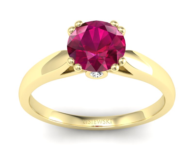 Pierścionek z rubinem i brylantami żółte złoto - P15259zr - 1