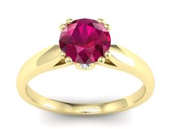 Pierścionek z rubinem i brylantami żółte złoto - P15259zr