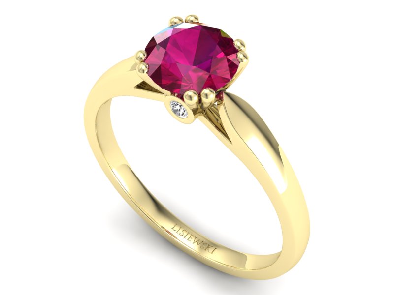 Pierścionek z rubinem i brylantami żółte złoto - P15259zr - 3