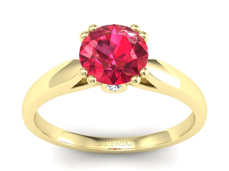 Złoty pierścionek z rubinem i brylantami - P15259zr1 - 1