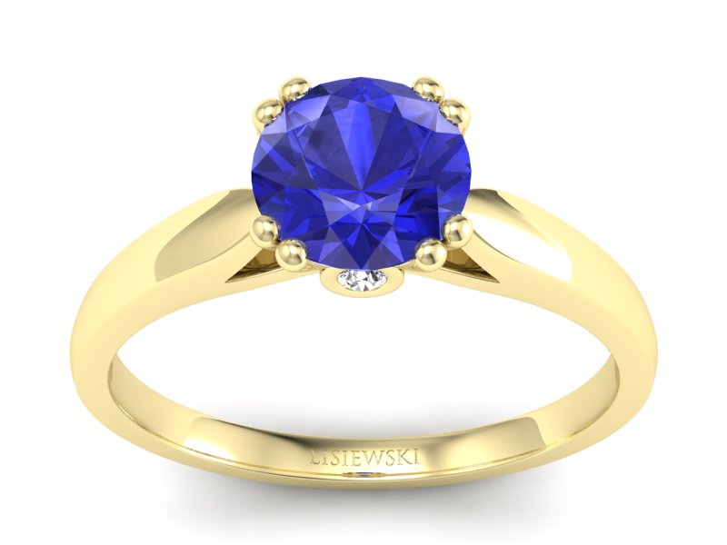 Złoty pierścionek z szafirem i brylanty - P15259zszc - 1