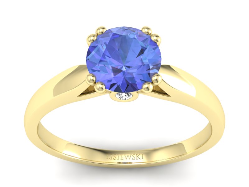 Pierścionek z tanzanitem i brylantami żółte złoto - P15259zt - 1