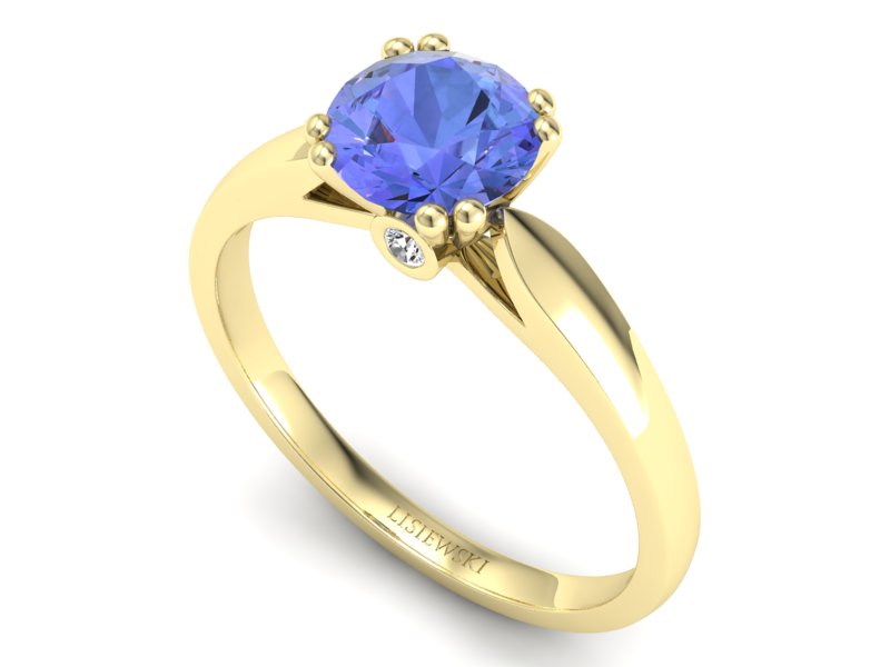 Pierścionek z tanzanitem i brylantami żółte złoto - P15259zt - 3