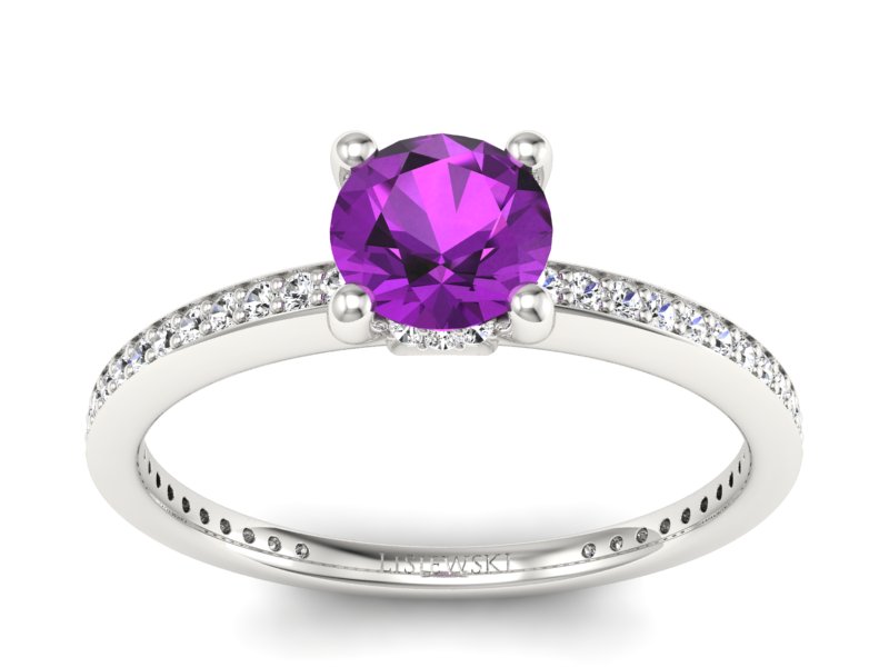 Złoty pierścionek z ametystem z brylantami - P15263bam - 1