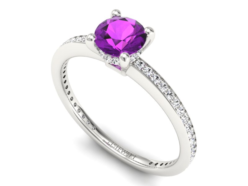 Złoty pierścionek z ametystem z brylantami - P15263bam - 3