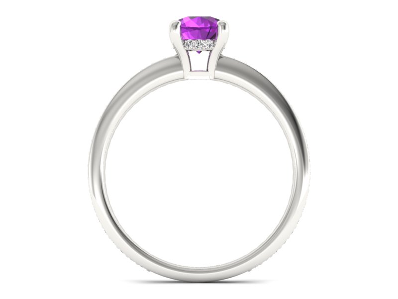 Złoty pierścionek z ametystem z brylantami - P15263bam - 2