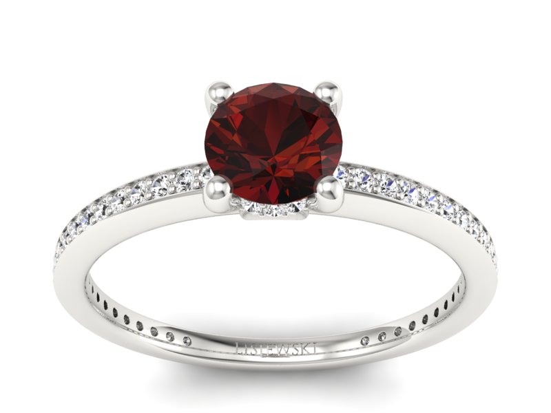 Pierścionek z granatem i brylantami białe złoto - P15263bgr - 1