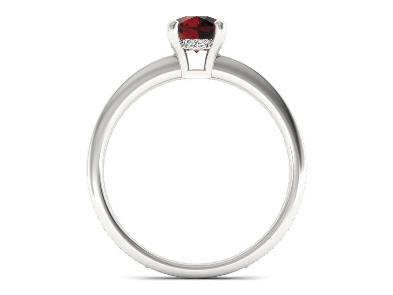 Pierścionek z granatem i brylantami białe złoto - P15263bgr - 2