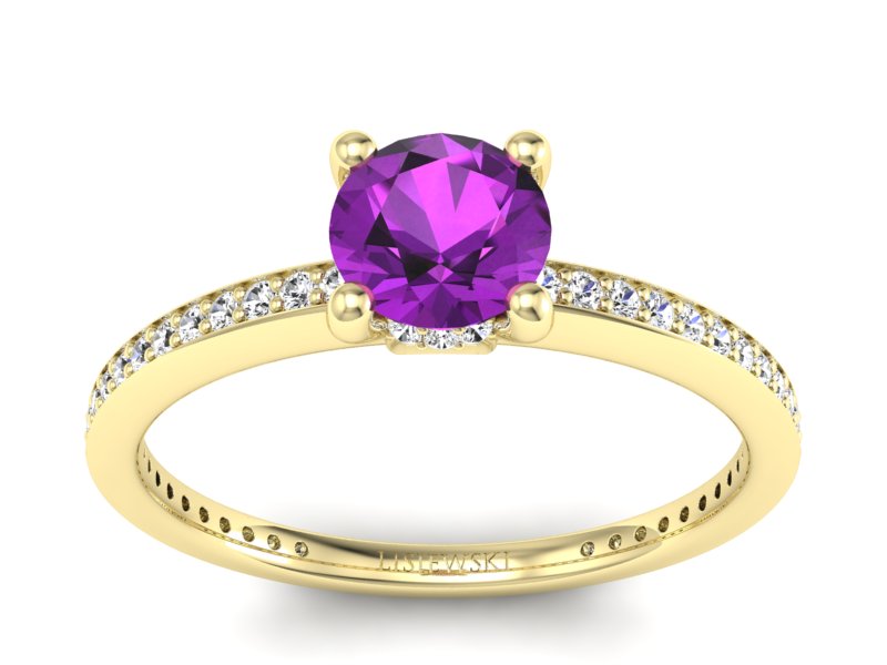 Pierścionek ametyst i brylanty żółte złoto - P15263zam - 1