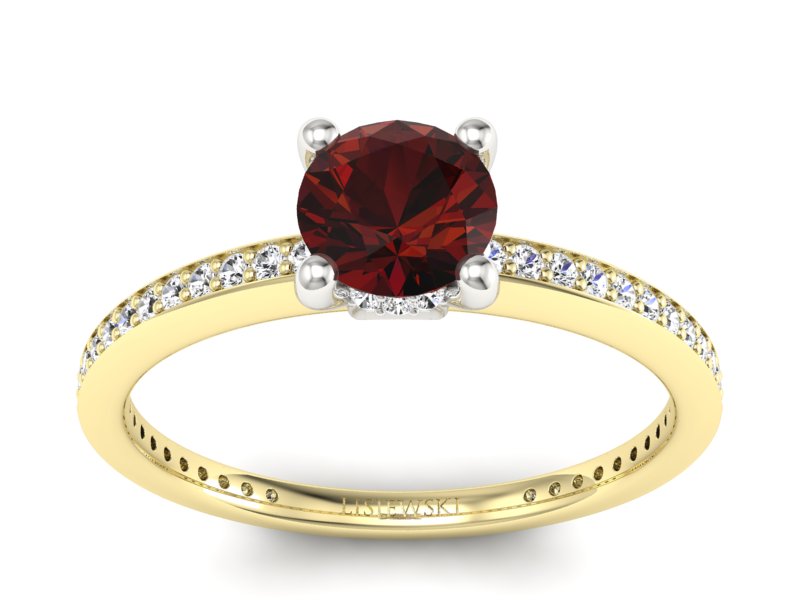 Złoty pierścionek z granatem i diamentami - P15263zbgr - 1