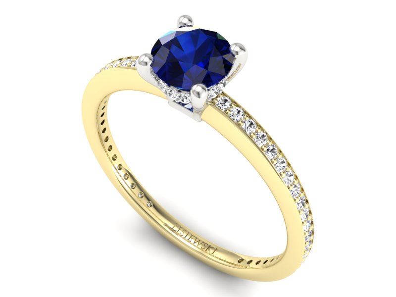Złoty pierścionek z szafirem i brylantem - P15263zbsz - 3