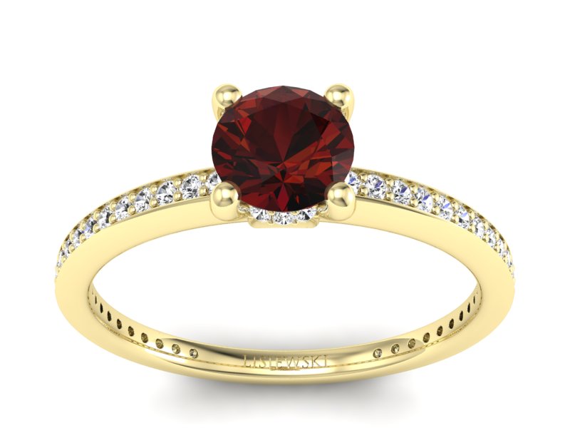 Złoty pierścionek z granatem i brylantami - P15263zgr - 1