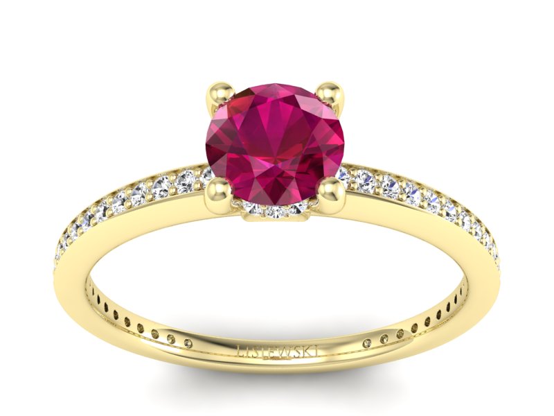 Złoty pierścionek z rubinem i brylantami - P15263zr - 1