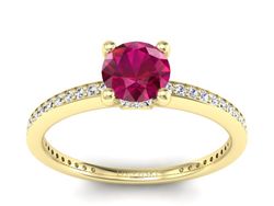 Złoty pierścionek z rubinem i brylantami - P15263zr