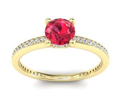 Złoty pierścionek z rubinem i brylantami - P15263zr1