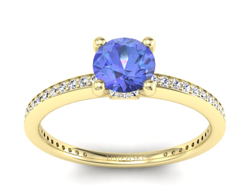Pierścionek z tanzanitem i brylantami żółte złoto - P15263zt - 1